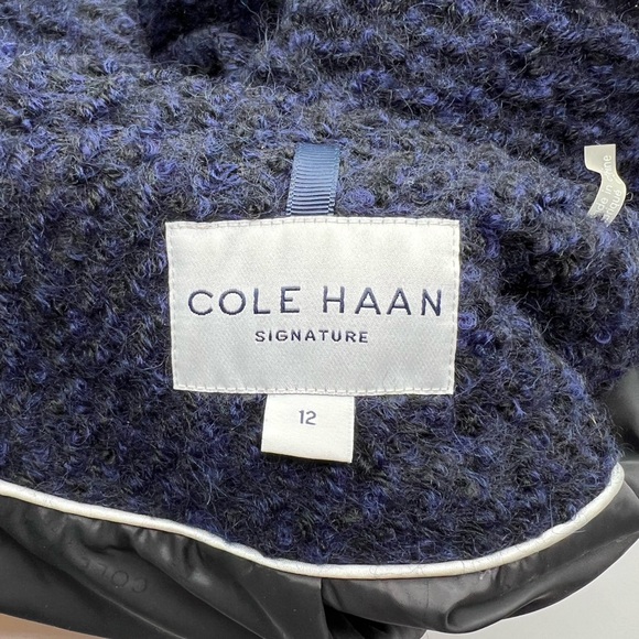 Cole Haan Signature Navy Hooded Blue Coat with Zipper & Belt - Size 12 - Picture 6 of 7